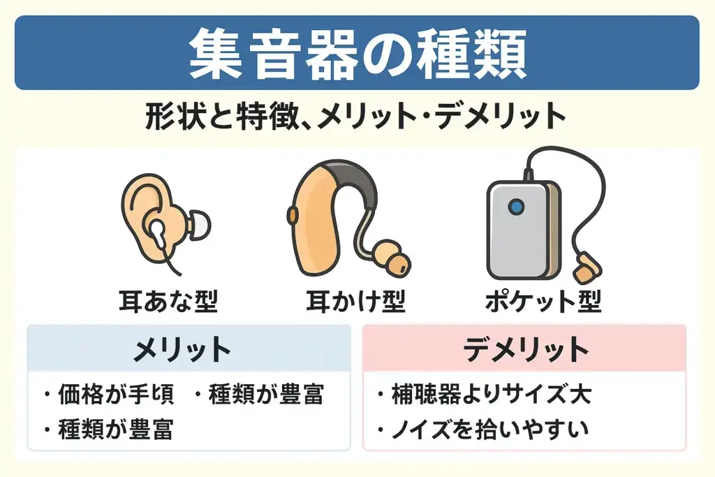 集音器の種類、形状と特徴、メリット、デメリット
